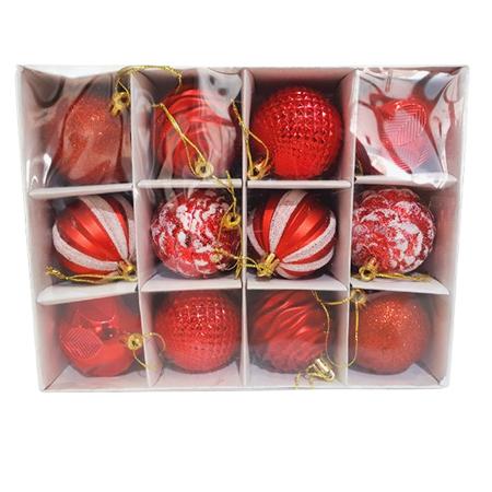 CHRISTMAS DECORATIONS BALL 12PCS - RED