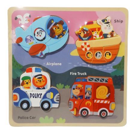 Educational Toys : WOODEN PUZZLES - AIRPLANE, FIRE TRUCK, SHIP VEHICLE SET